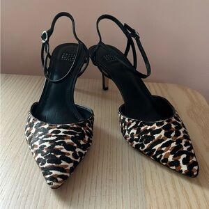 WHBM Leopard Calf Hair Pointed Toe Strappy Slingbacks Size 7